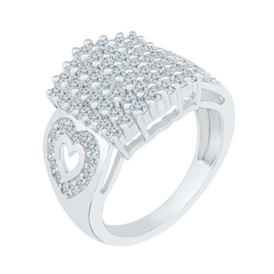 Womens 1 1/2 CT. T.W. Natural White Diamond 10K White Gold Cluster Cocktail Ring