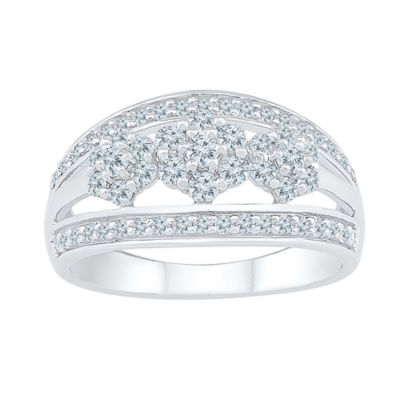 Womens 2MM 3/4 CT. T.W. Natural White Diamond 10K White Gold Cluster Band