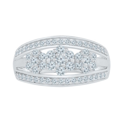 Womens 2MM 3/4 CT. T.W. Natural White Diamond 10K White Gold Cluster Band