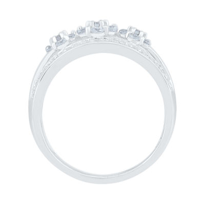 Womens 2MM 3/4 CT. T.W. Natural White Diamond 10K White Gold Cluster Band