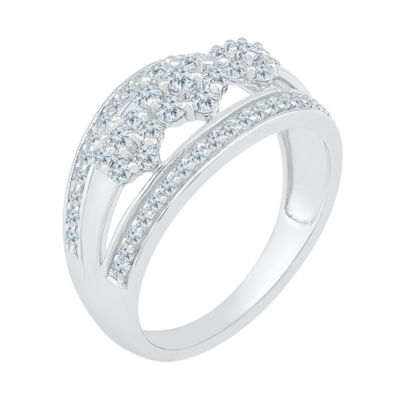 Womens 2MM 3/4 CT. T.W. Natural White Diamond 10K White Gold Cluster Band