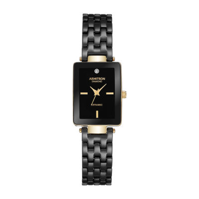 Women's Genuine Diamond Gold-Tone Accents Black Metal Strap Analog Watch  33.5mm