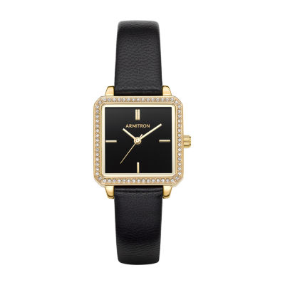 Armitron Womens Crystal Accent Black Leather Bracelet Watch 75/5597bkgpbk