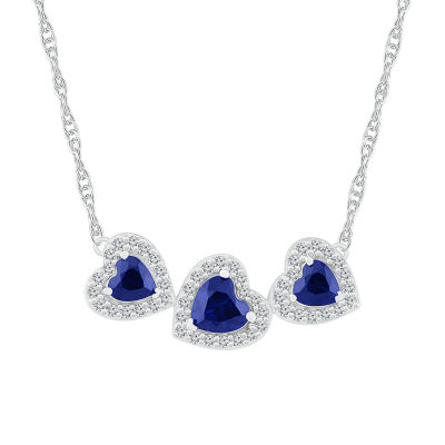 Womens Lab Created Sapphire Sterling Silver Heart Pendant Necklace