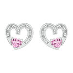 Diamond Accent Lab Created Pink Sapphire Sterling Silver 11mm Heart Stud Earrings