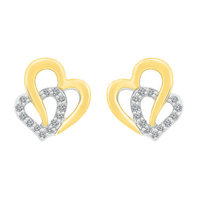 Lab Created White Sapphire 10K Gold Sterling Silver 12mm Heart Stud Earrings