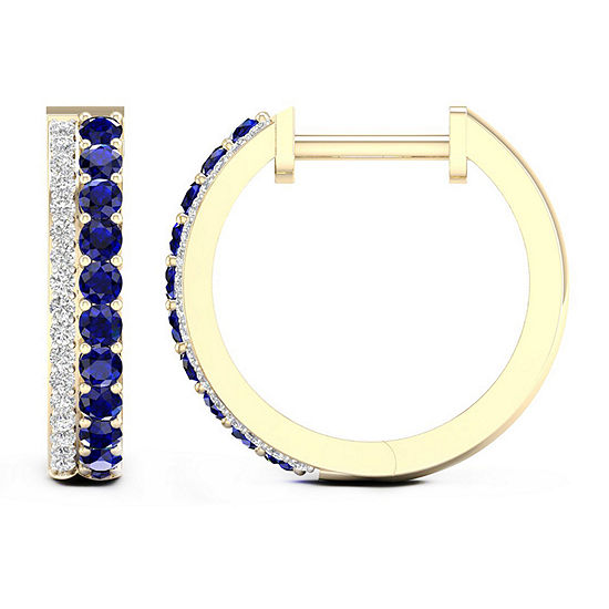 1/10 CT. T.W. Genuine Blue Sapphire 10K Gold 15.3mm Hoop Earrings