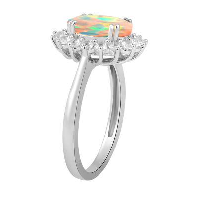 Womens Lab Created White Opal Sterling Silver Cocktail Ring