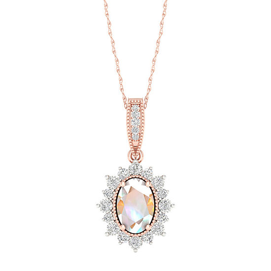 Womens 1/10 CT. T.W. Genuine White Opal 10K Gold Pendant Necklace