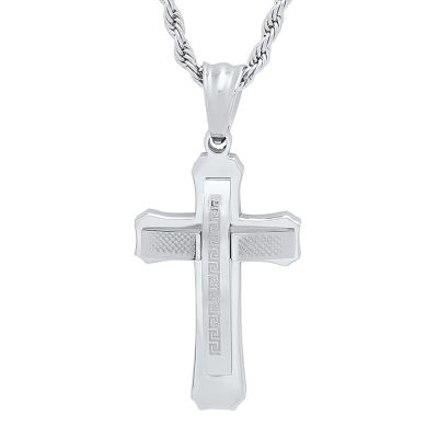 Steeltime Mens Stainless Steel Cross Pendant Necklace