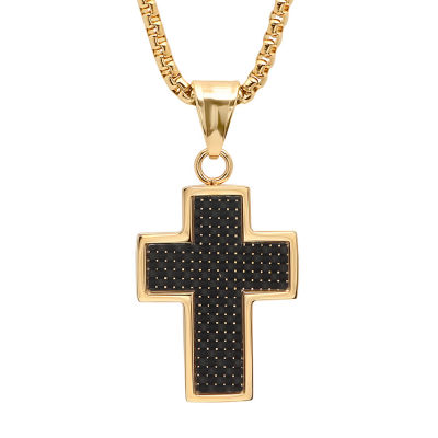 Steeltime Mens 18K Gold Over Stainless Steel Cross Pendant Necklace