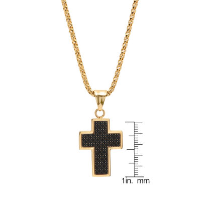 Steeltime Mens 18K Gold Over Stainless Steel Cross Pendant Necklace