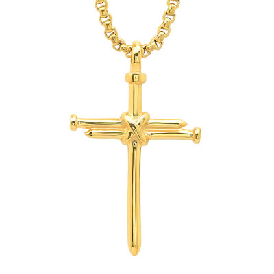 Steeltime Mens 18K Gold Over Stainless Steel Cross 24 Inch Pendant Necklace