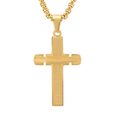 Steeltime Mens 18K Gold Over Stainless Steel Cross Pendant Necklace