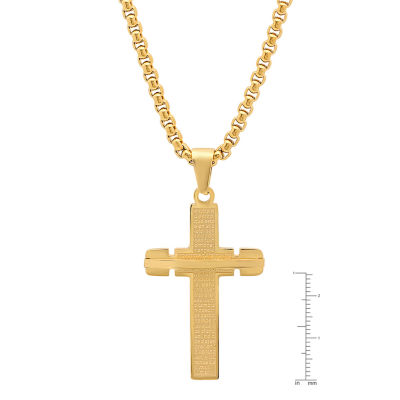 Steeltime Mens 18K Gold Over Stainless Steel Cross Pendant Necklace