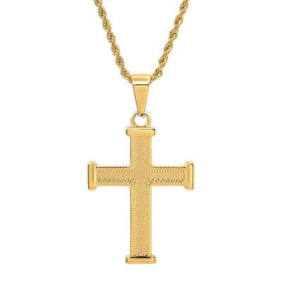 Steeltime Mens 18K Gold Over Stainless Steel Cross Pendant Necklace ...