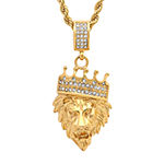Steeltime Lion Head Mens 1/2 CT. T.W. Simulated White Cubic Zirconia 18K Gold Over Stainless Steel Crown Pendant Necklace