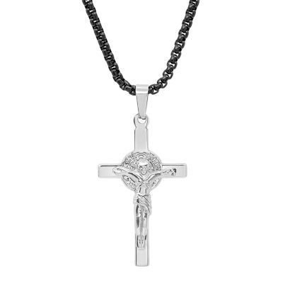 Steeltime Crucifix Mens Stainless Steel Cross Pendant Necklace