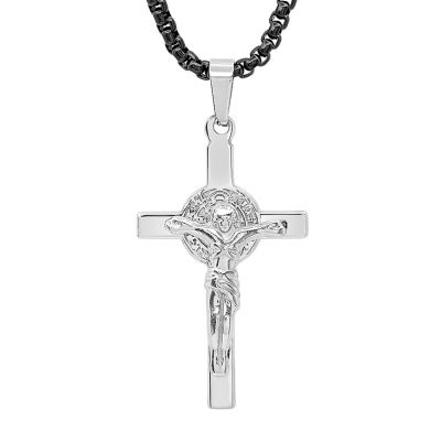 Steeltime Crucifix Mens Stainless Steel Cross Pendant Necklace