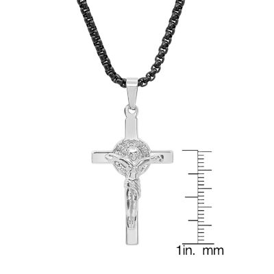 Steeltime Crucifix Mens Stainless Steel Cross Pendant Necklace