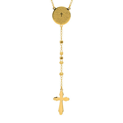 Steeltime Lord'S Prayer Medallion Mens 18K Gold Over Stainless Steel Rosary Necklaces