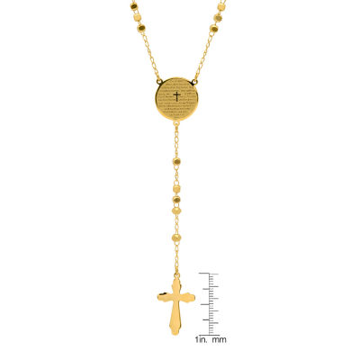 Steeltime Lord'S Prayer Medallion Mens 18K Gold Over Stainless Steel Rosary Necklaces