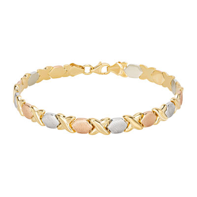 14kt Tri-Colored Gold Heart-Link Bracelet