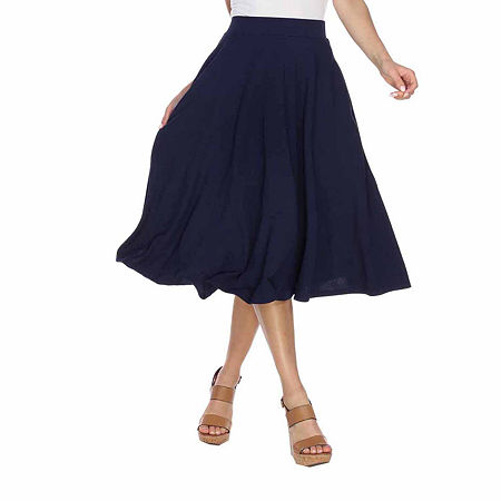 White Mark Tasmin Womens Mid Rise Stretch Fabric Midi Flared Skirt, Medium, Blue