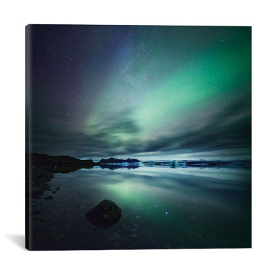 Aurora Borealis (Northern Lights) Over Glacial Lagoon; Iceland by Matteo Colombo Canvas Print