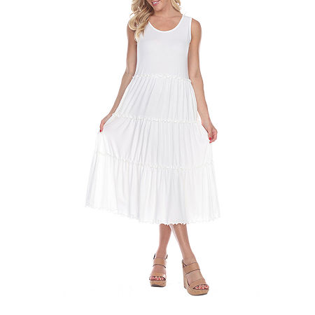 White Mark Womens Sleeveless Midi Maxi Dress, Medium, White