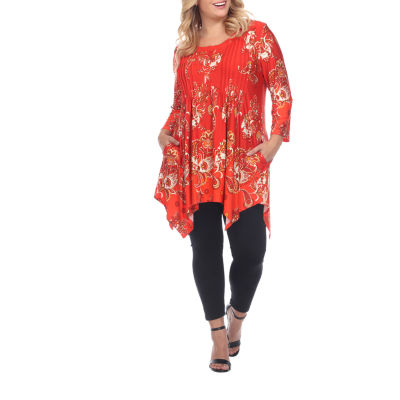 White Mark Plus Womens Scoop Neck 3/4 Sleeve Tunic Top