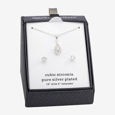 Sparkle Allure Womens Cubic Zirconia Pure Silver Over Brass 2-pc. Jewelry Set