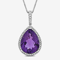 Womens Genuine Purple Amethyst Sterling Silver Pear Pendant Necklace