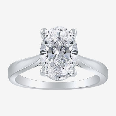 (H-I / Si2) Womens 3 CT. T.W. Lab Grown White Diamond 14K White Gold Oval Solitaire Engagement Ring