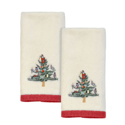 Spode Christmas Tree Embroidered Holiday Bath and Hand Towel