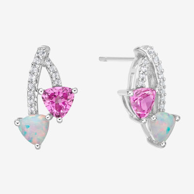 Lab Created Opal and Pink & White Lab Created Sapphire Sterling Silver Drop Earrings