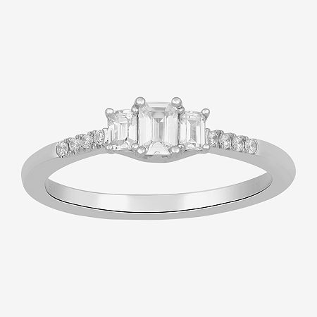 Love Lives Forever Womens 1/2 CT. T.W. Lab Grown White Diamond 14K White Gold Side Stone 3-Stone Engagement Ring, 7 1/2, Nocolor
