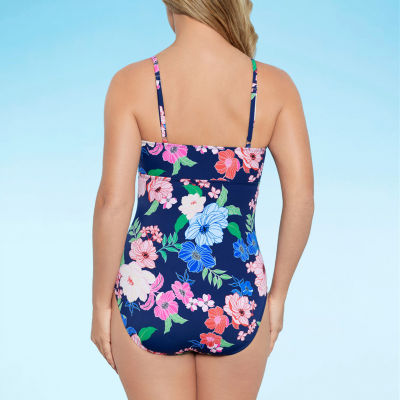 Liz Claiborne Womens Floral One Piece Swimsuit