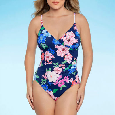 Liz Claiborne Womens Floral One Piece Swimsuit