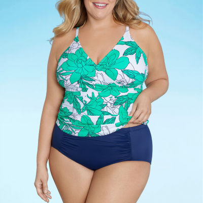 Liz Claiborne Floral Tankini Swimsuit Top Plus