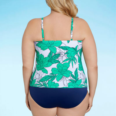 Liz Claiborne Floral Tankini Swimsuit Top Plus