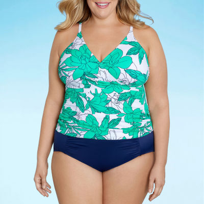 Liz Claiborne Floral Tankini Swimsuit Top Plus