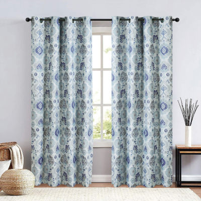 Max Blackout Baylor Print Energy Saving 100% Grommet Top Single Curtain Panel