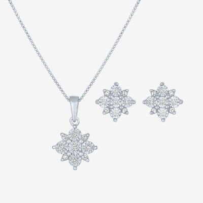 Diamond Blossom (G-H / Si2-I1) 1/5 CT. T.W. Lab Grown White Diamond Sterling Silver 2-pc. Jewelry Set