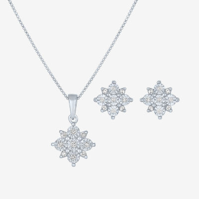 Diamond Blossom (G-H / Si2-I1) 1/5 CT. Lab Grown White Diamond Sterling Silver 2-pc. Jewelry Set