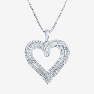 G-H / I1-I2) Womens 1/ CT. T.W. Lab Grown White Diamond Sterling Silver Heart Pendant Necklace