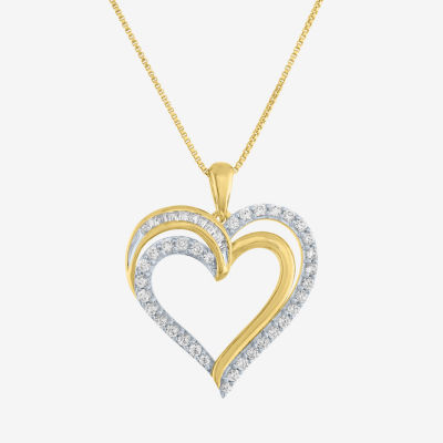 G-H / I1-I2) Womens 1/ CT. T.W. Lab Grown White Diamond 14K Gold Over Silver Heart Pendant Necklace