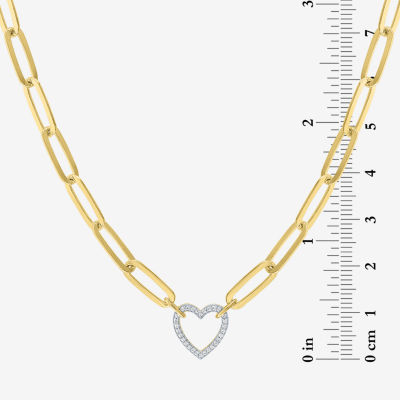 H / I1-I2) Womens 1/ CT. T.W. Lab Grown White Diamond 14K Gold Over Silver Heart Pendant Necklace