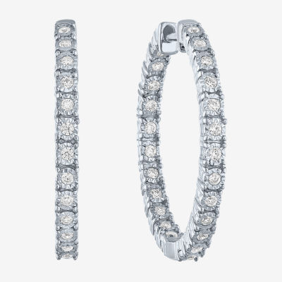 (G-H / I1-I2) 1/2 CT. T.W. Lab Grown White Diamond Sterling Silver 25mm Hoop Earrings