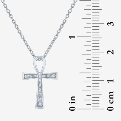 Diamond Accent Egyptian Ankh Womens Diamond Accent Natural White Diamond Sterling Silver Cross Pendant Necklace